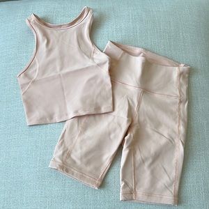 Lulu lemon peach colored biker short set